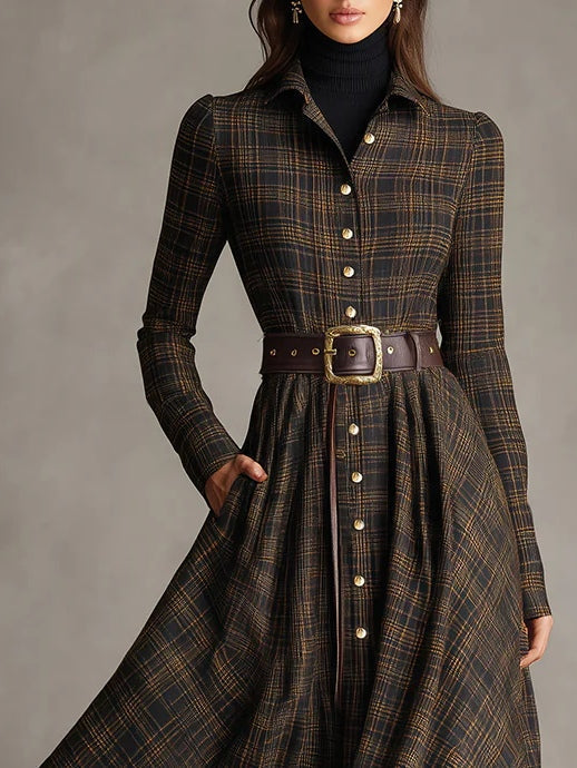ManukarX Brown & Black Plaid Maxi Dress - Belted Shirt Fit