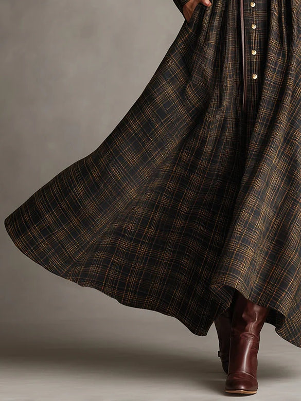ManukarX Brown & Black Plaid Maxi Dress - Belted Shirt Fit